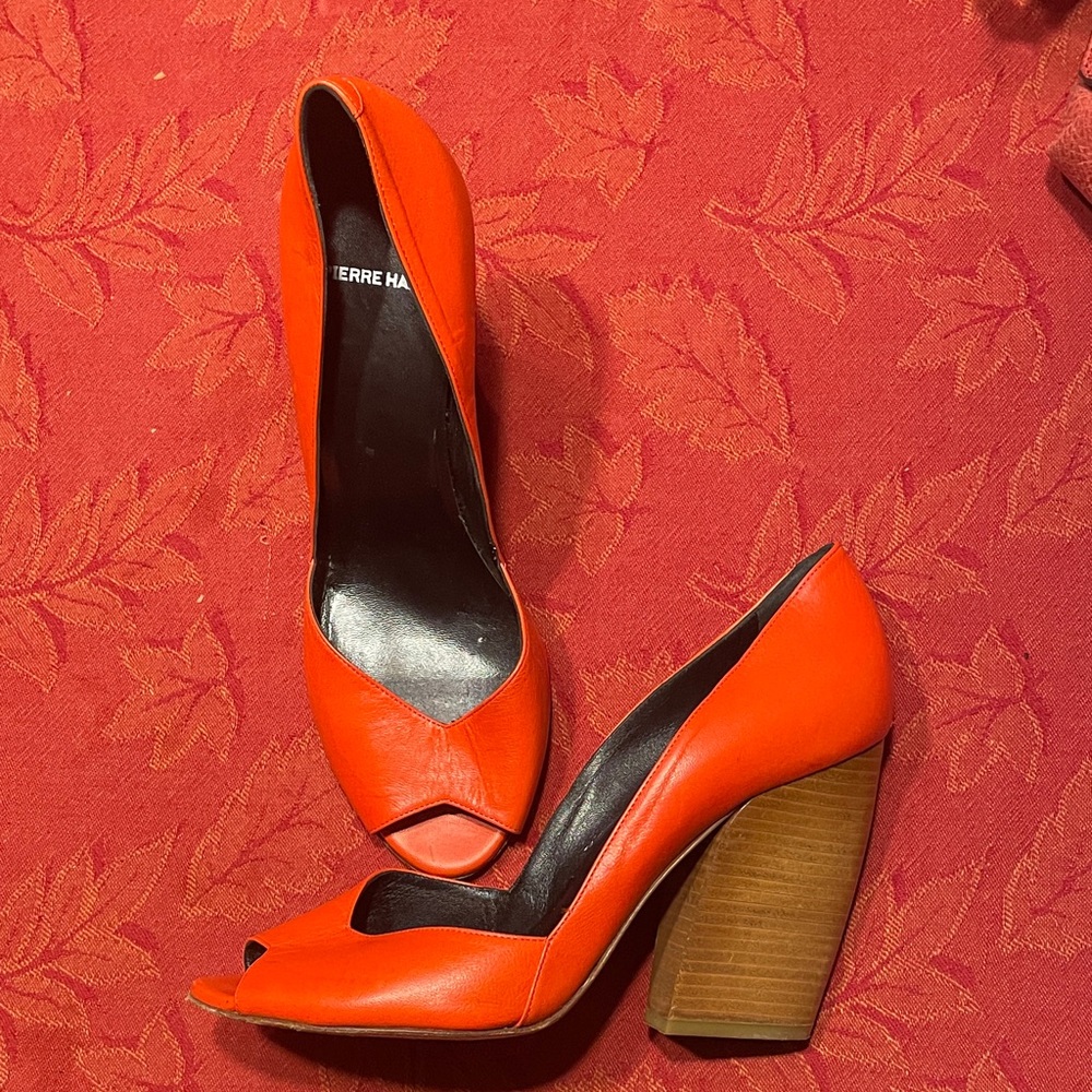 Pierre Hardy Bold Orange Peep Toe Heels